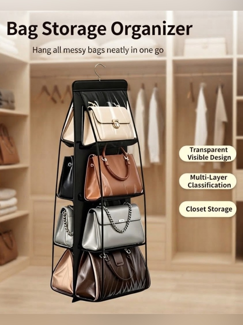 Hanging Bag Storage Organizer - 8 pockets